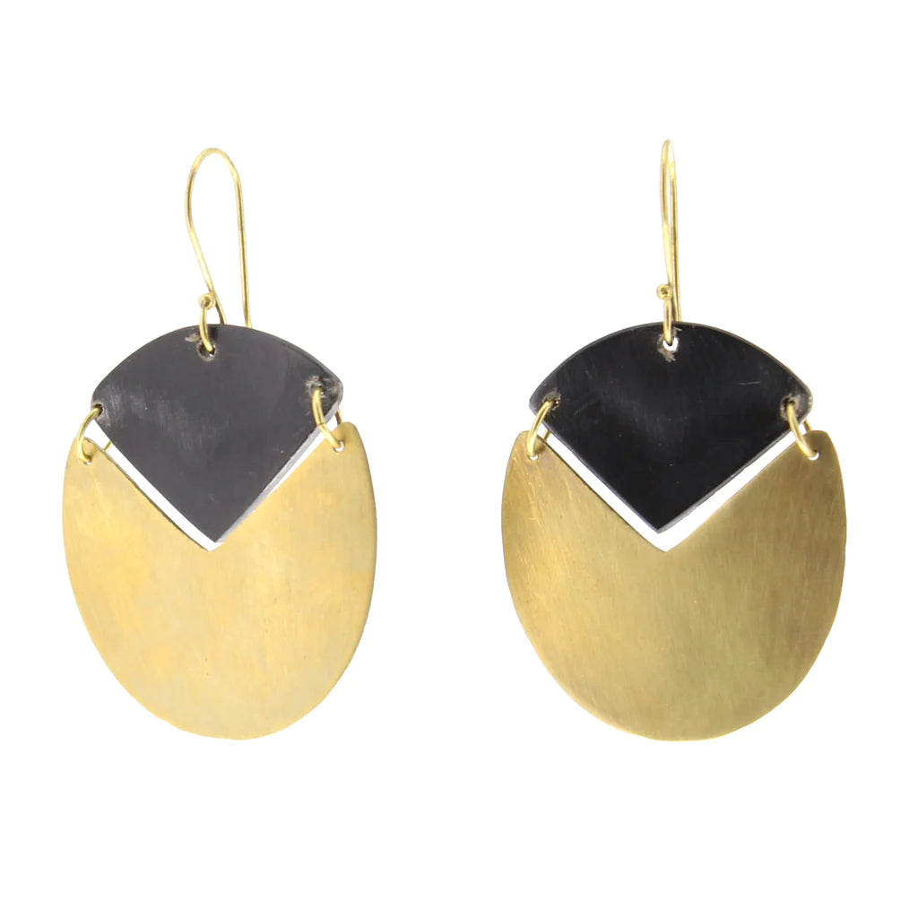 Padang Linked Oval Earring by HomArt in Dark Horn and Brass