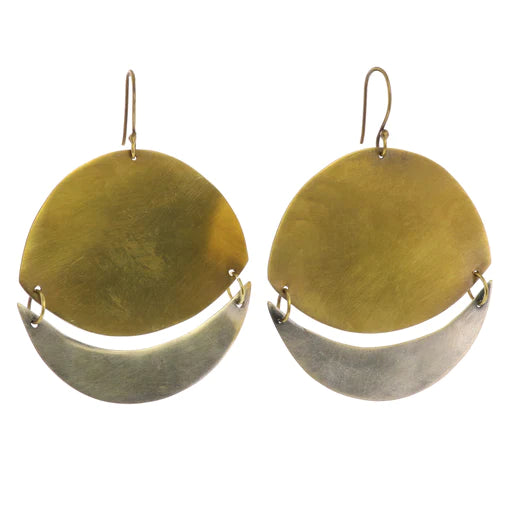 Moonrise Earrings by HomArt in Brass and Silver