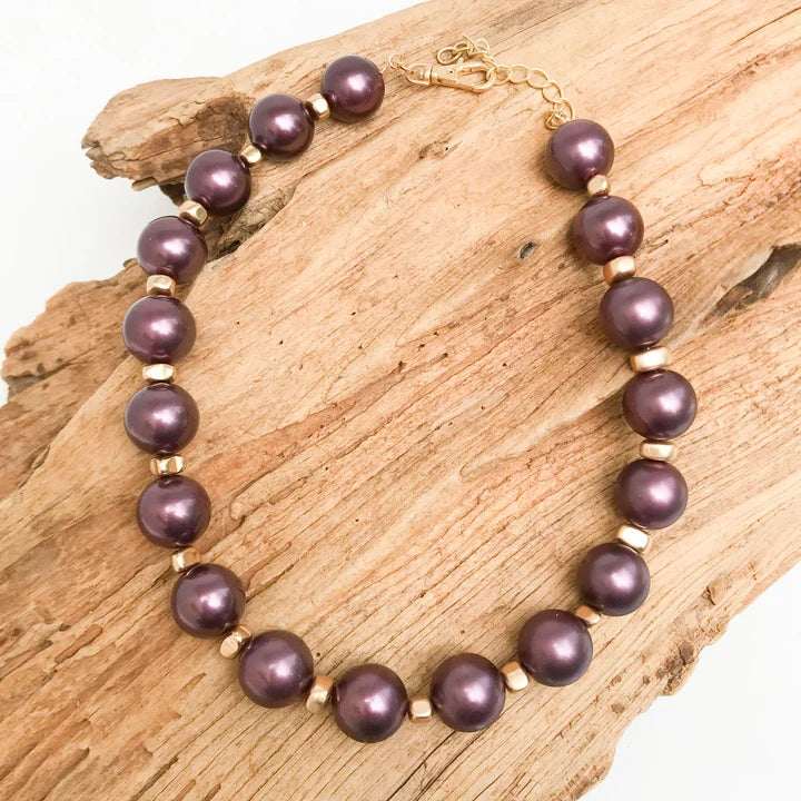 Jumbo Shell Pearl Studded Necklace by Virtue Jewelry Design in Eggplant
