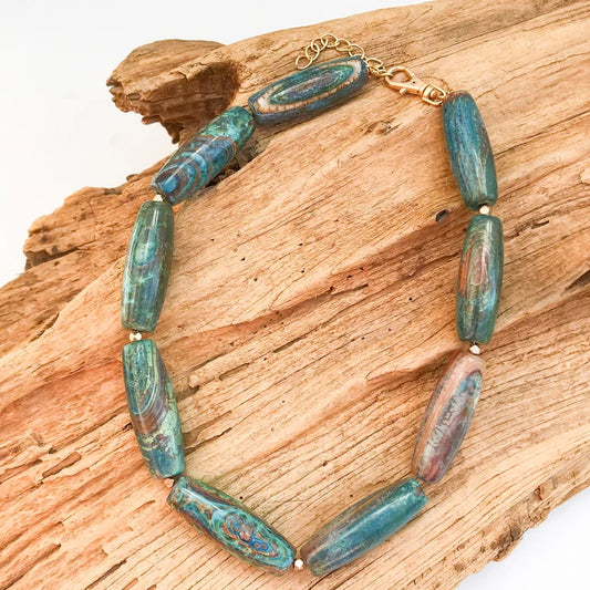 Gemstone Long Tube Necklace by Virtue Jewelry Design in Green