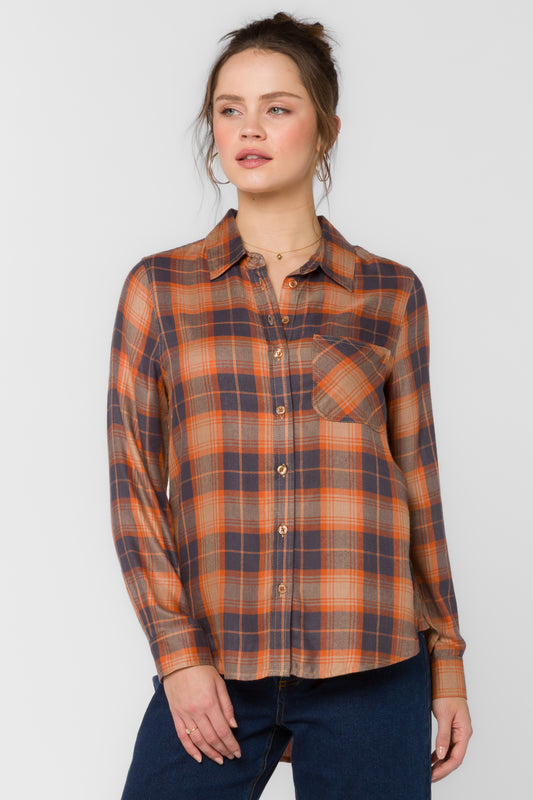 Bennett Top by Velvet Heart in Copper Grey Plaid