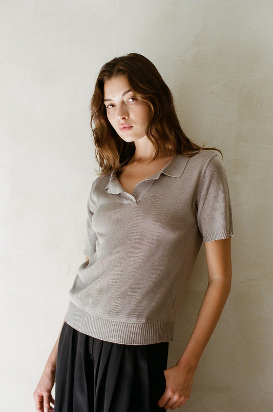 Oxford Sweater Top by A.Ren in Stone
