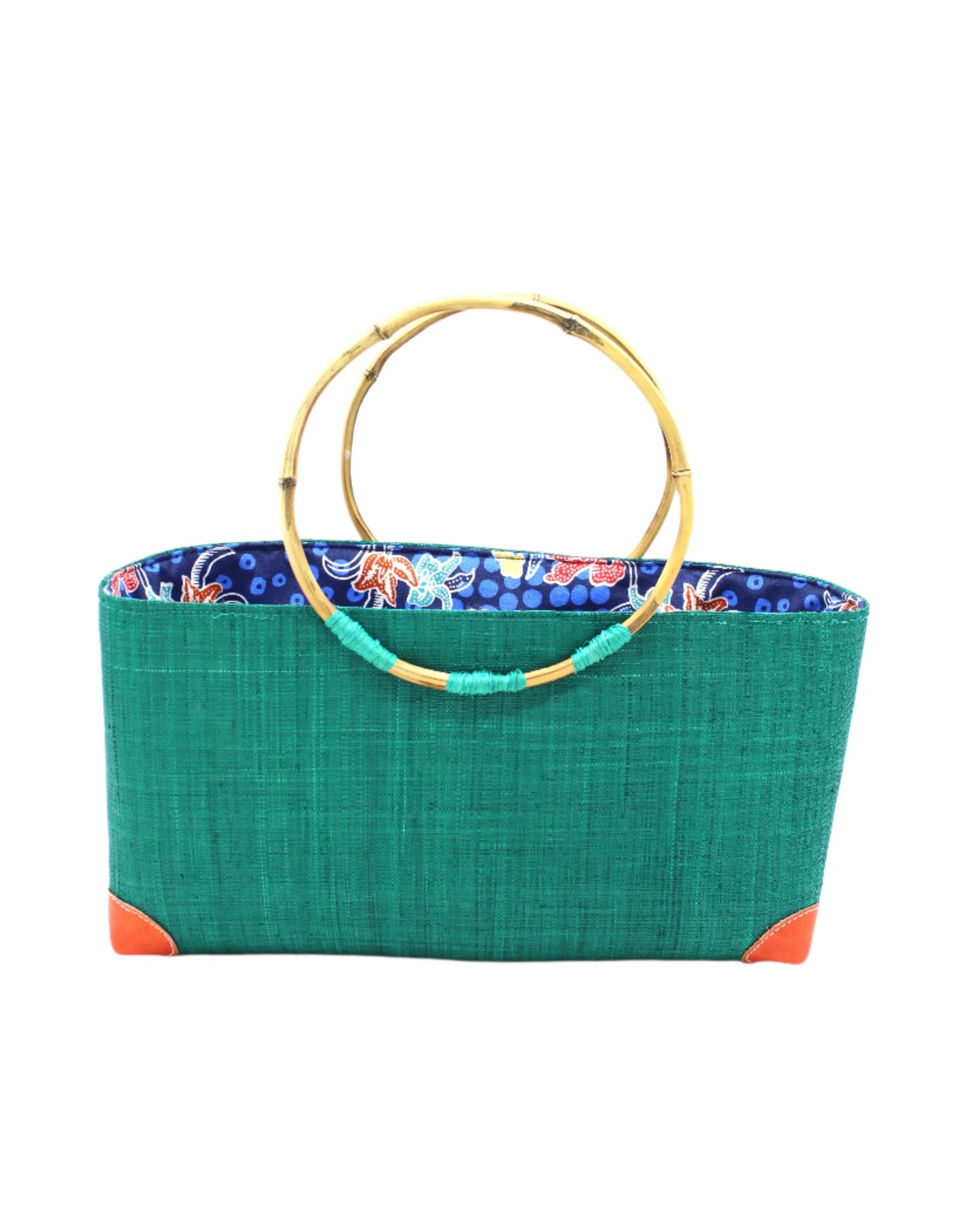 Bebe Straw Handbag w/Bamboo Handles by Shebobo in Teal
