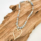 Gemstone Beaded Necklace w/XL Heart by Virtue Jewelry Design in Blue Sea