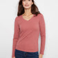 Ribbed V-Neck Long Sleeve Top by Charlie B in Rosebud