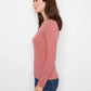Ribbed V-Neck Long Sleeve Top by Charlie B in Rosebud