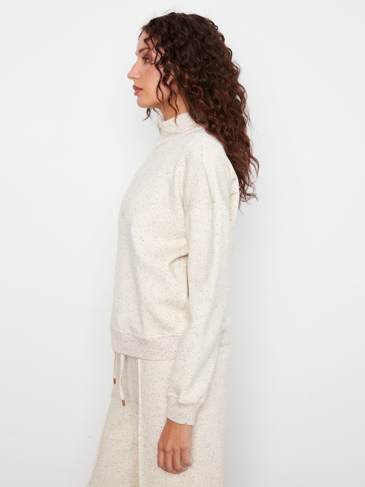 Long Sleeve Half-Zip High Collar Pullover by Charlie B in Cookies and Cream
