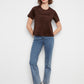Faux Suede Short Sleeve Top by Charlie B in Coffee