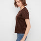 Faux Suede Short Sleeve Top by Charlie B in Coffee