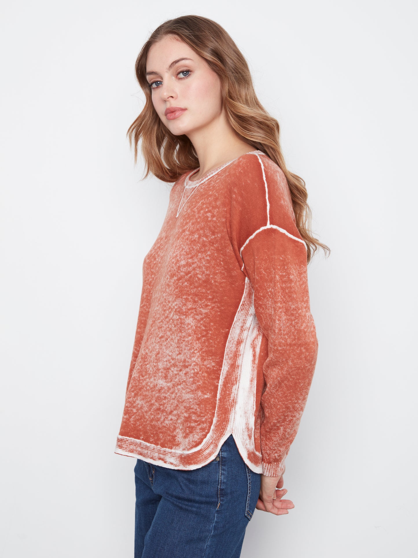 Long Sleeve Crew Neck Top by Charlie B in Ginger