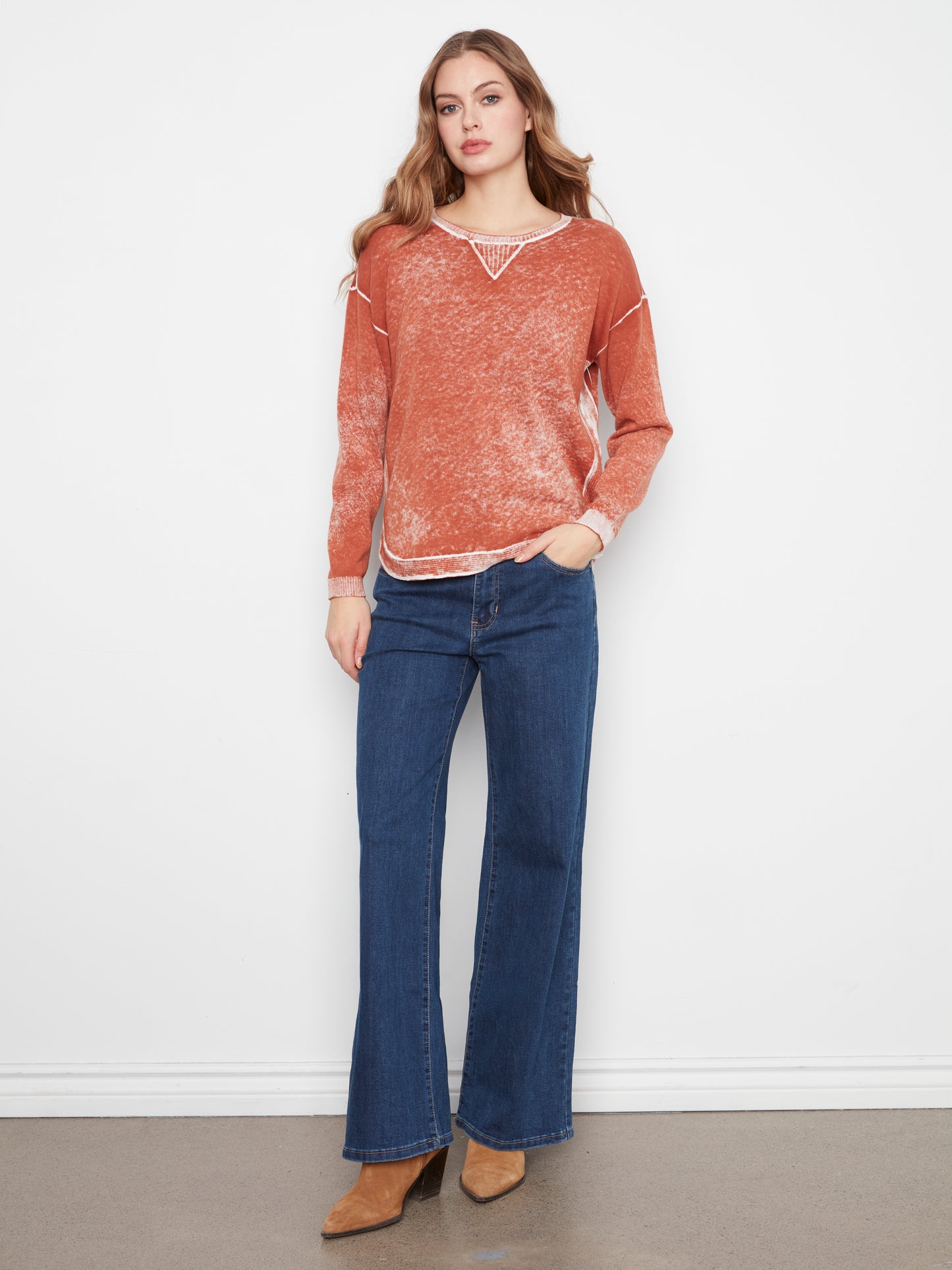 Long Sleeve Crew Neck Top by Charlie B in Ginger