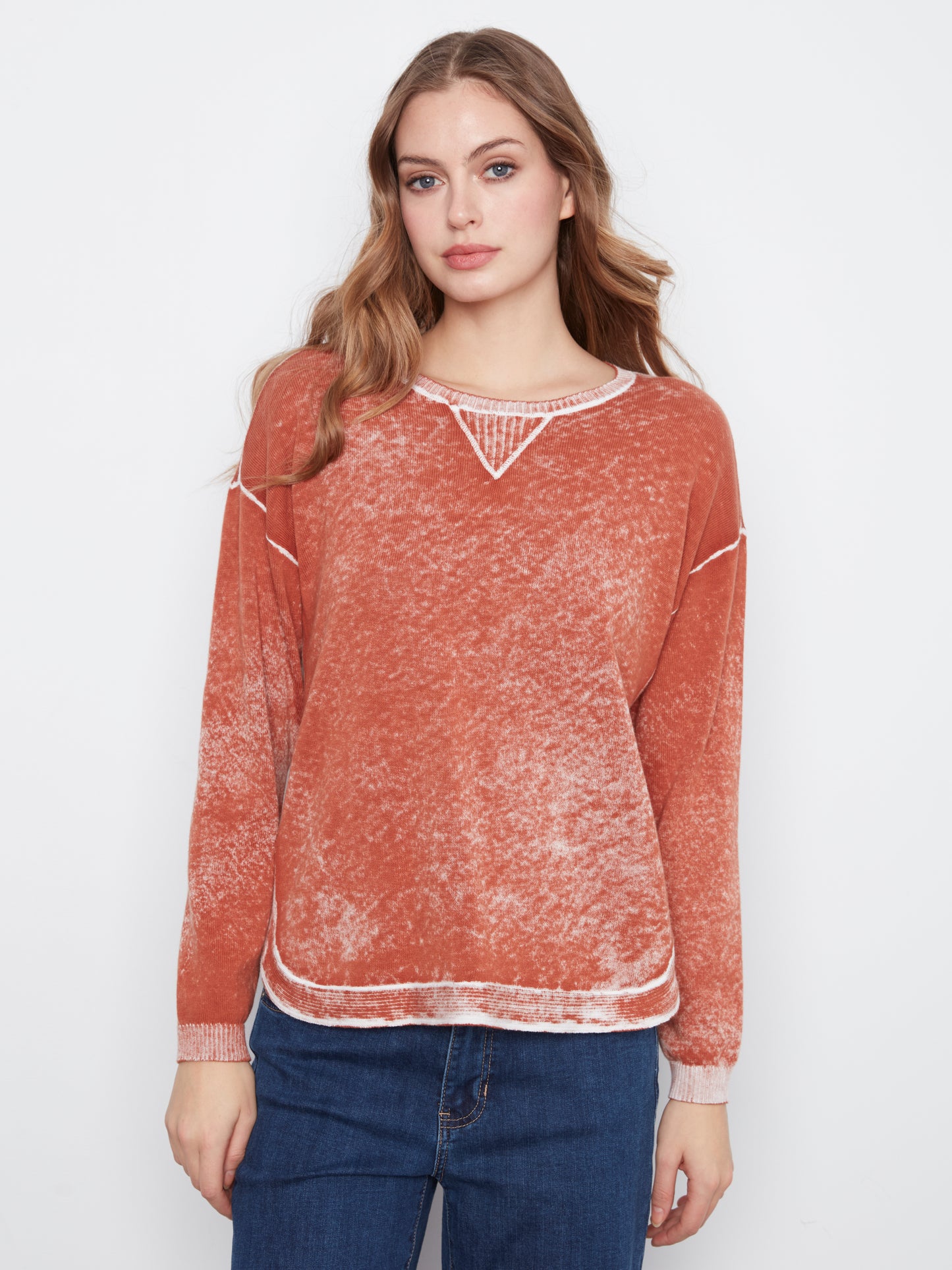 Long Sleeve Crew Neck Top by Charlie B in Ginger