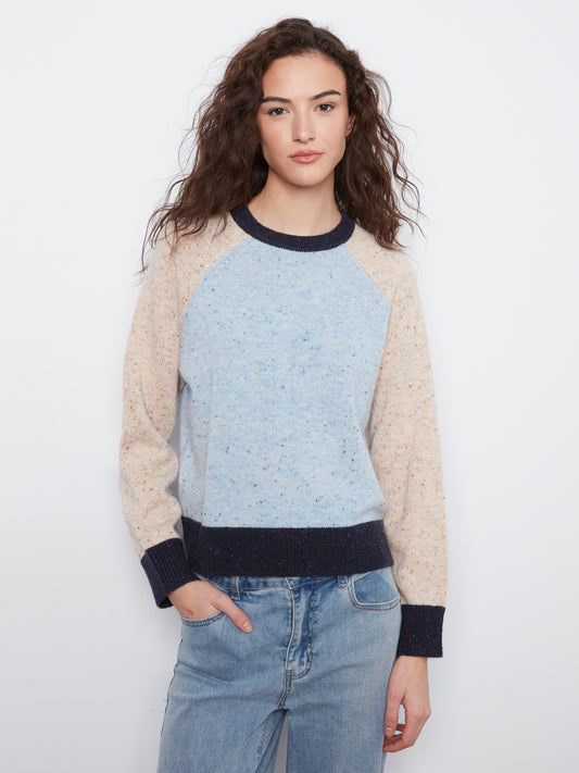 Color Block Knit Sweater by Charlie B in Iris