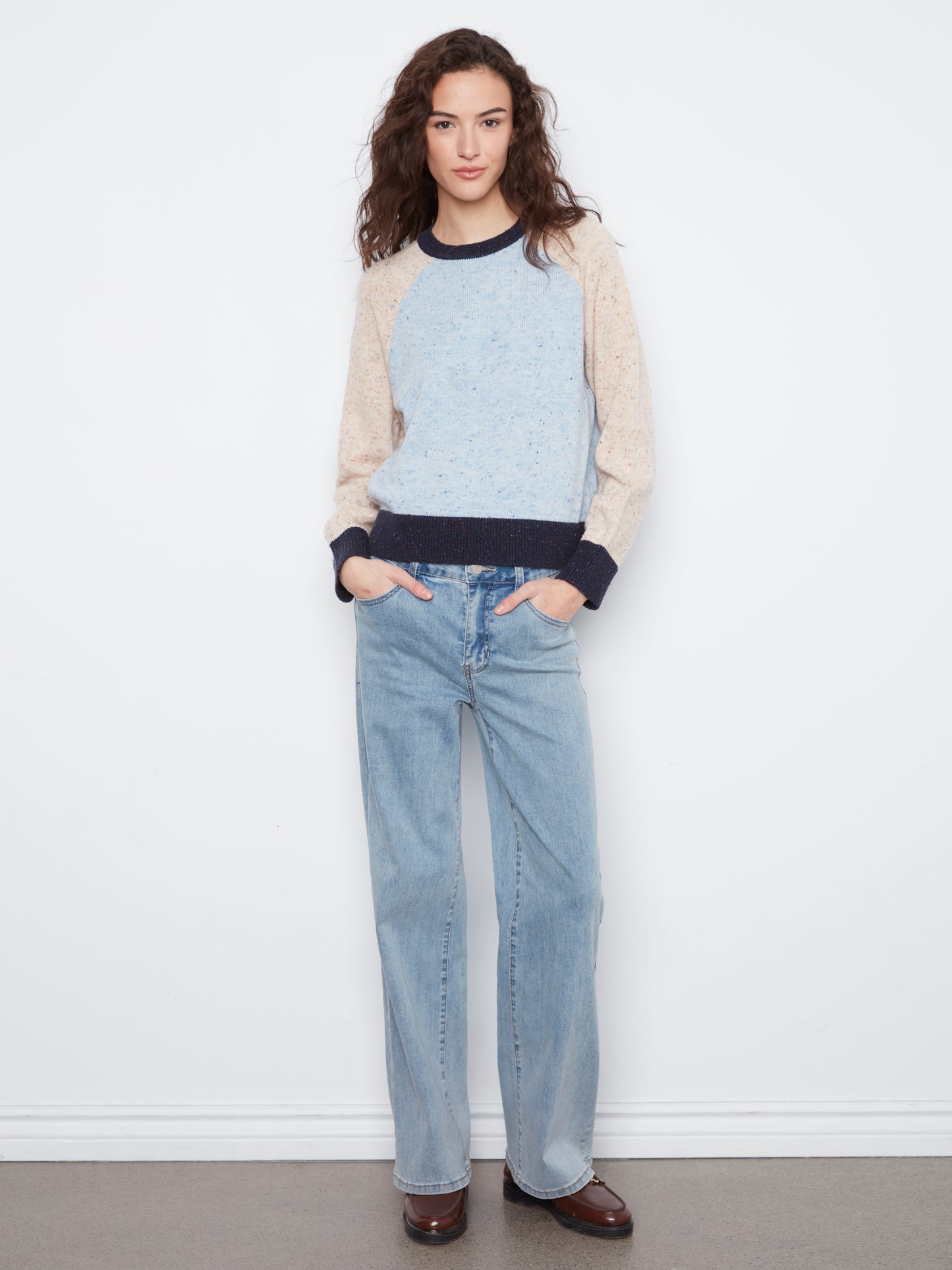 Color Block Knit Sweater by Charlie B in Iris