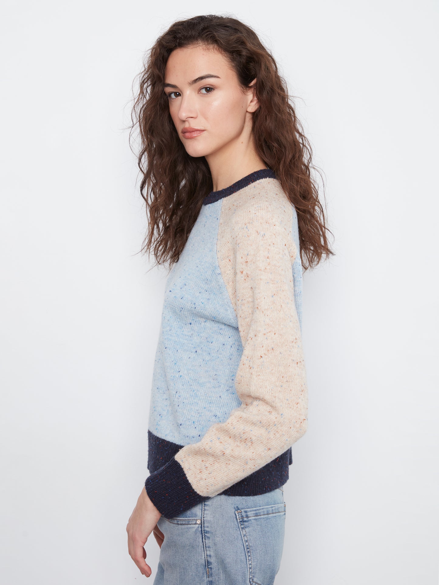 Color Block Knit Sweater by Charlie B in Iris