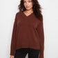 V-Neck Knit Sweater by Charlie B in Heather Brown