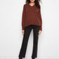 V-Neck Knit Sweater by Charlie B in Heather Brown
