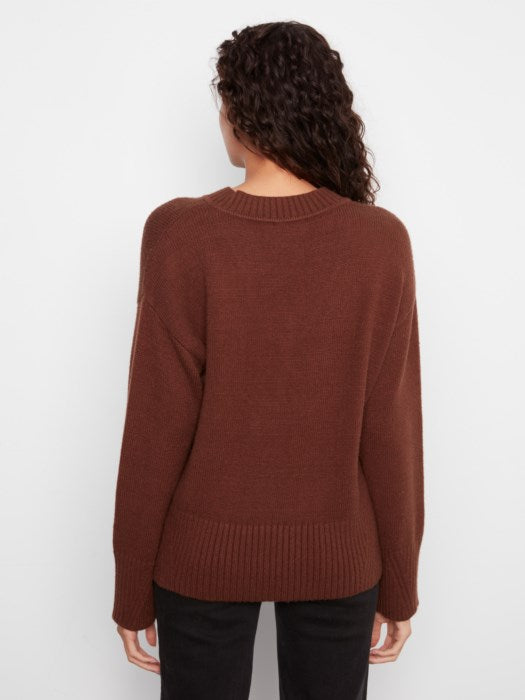 V-Neck Knit Sweater by Charlie B in Heather Brown