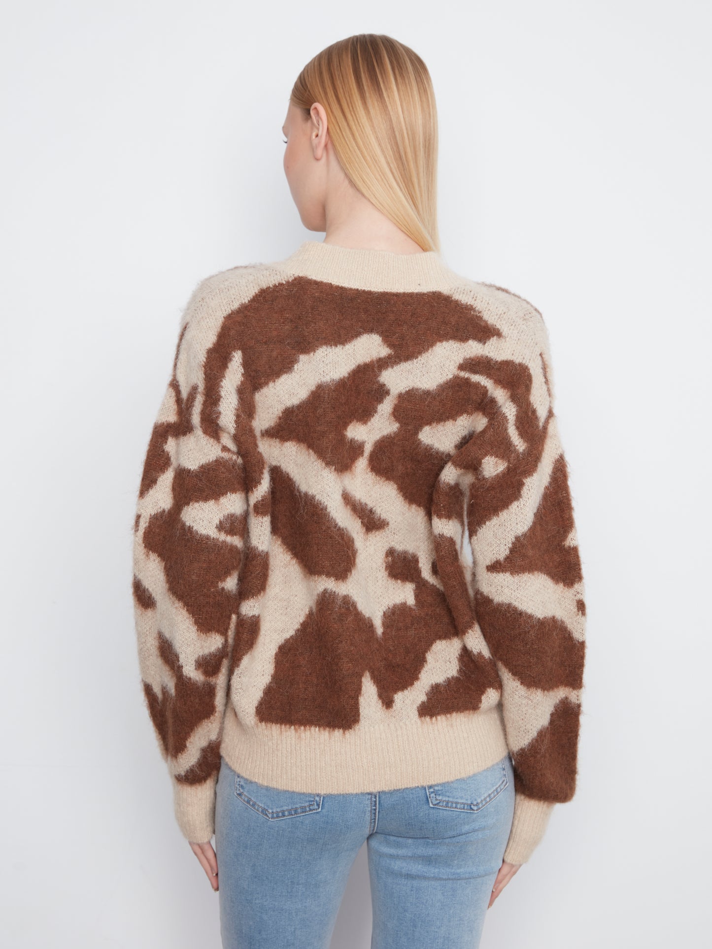 Cow Print V-Neck Cardigan by Charlie B in Ranch