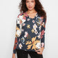 Long Sleeve Drop Shoulder Printed V-Neck Top by Charlie B in Bloom