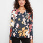 Long Sleeve Drop Shoulder Printed V-Neck Top by Charlie B in Bloom