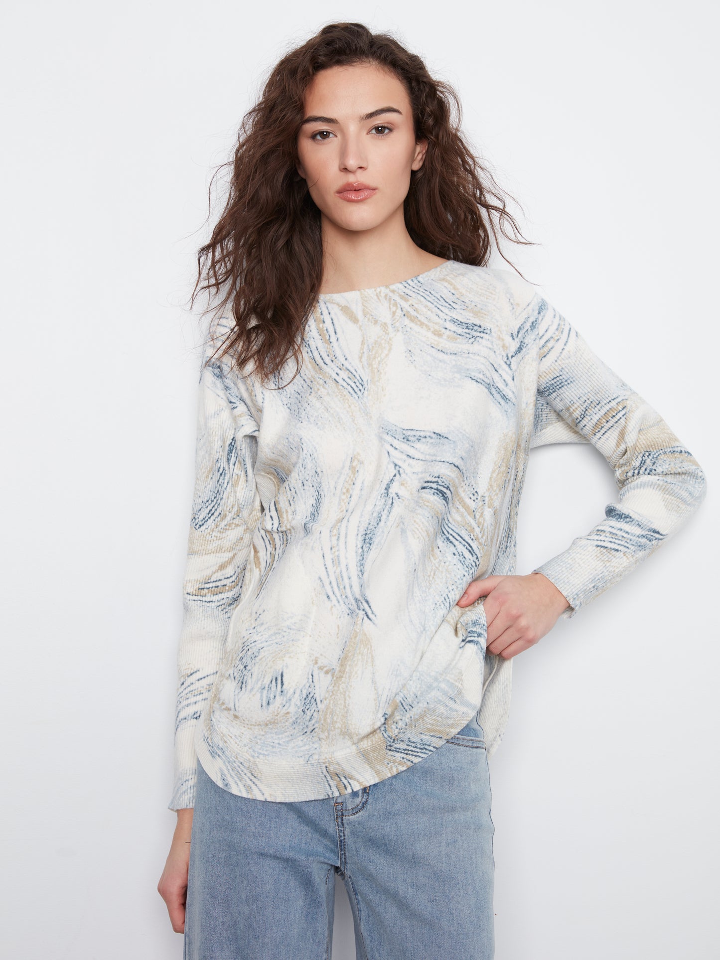 Printed Rounded Hem Sweater by Charlie B in Whirl