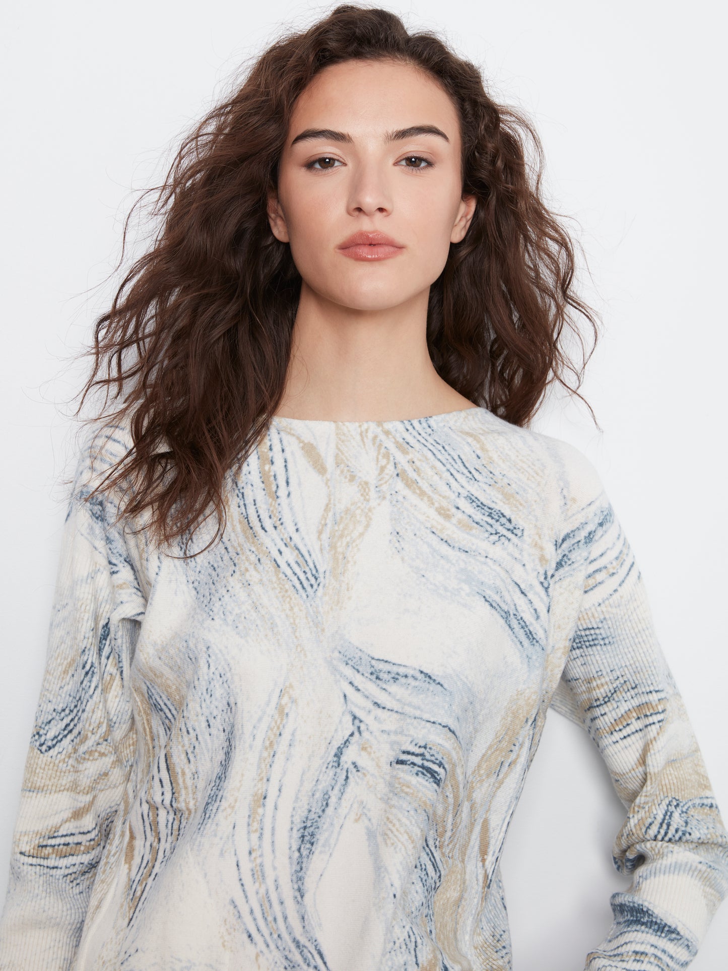 Printed Rounded Hem Sweater by Charlie B in Whirl