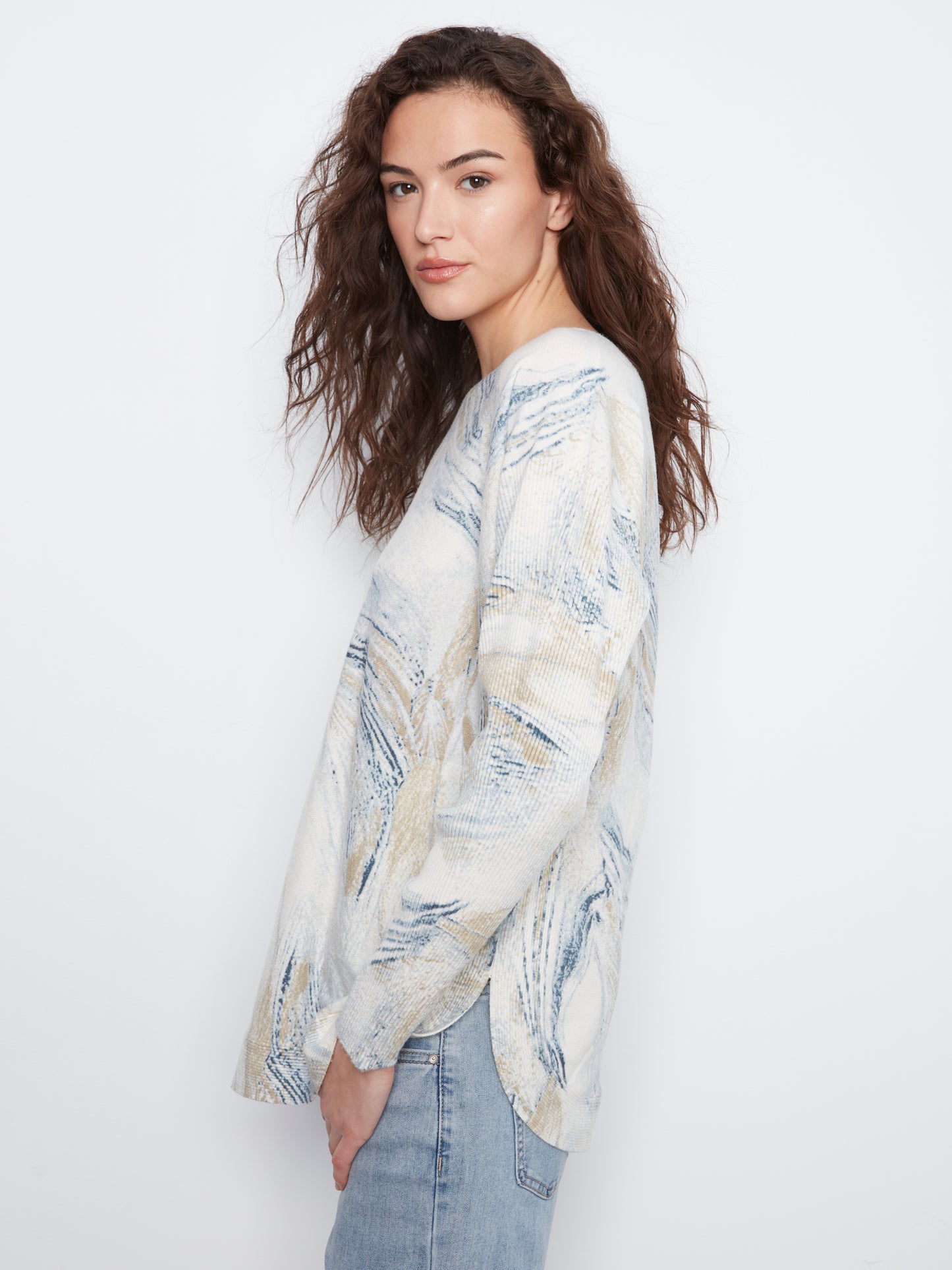 Printed Rounded Hem Sweater by Charlie B in Whirl