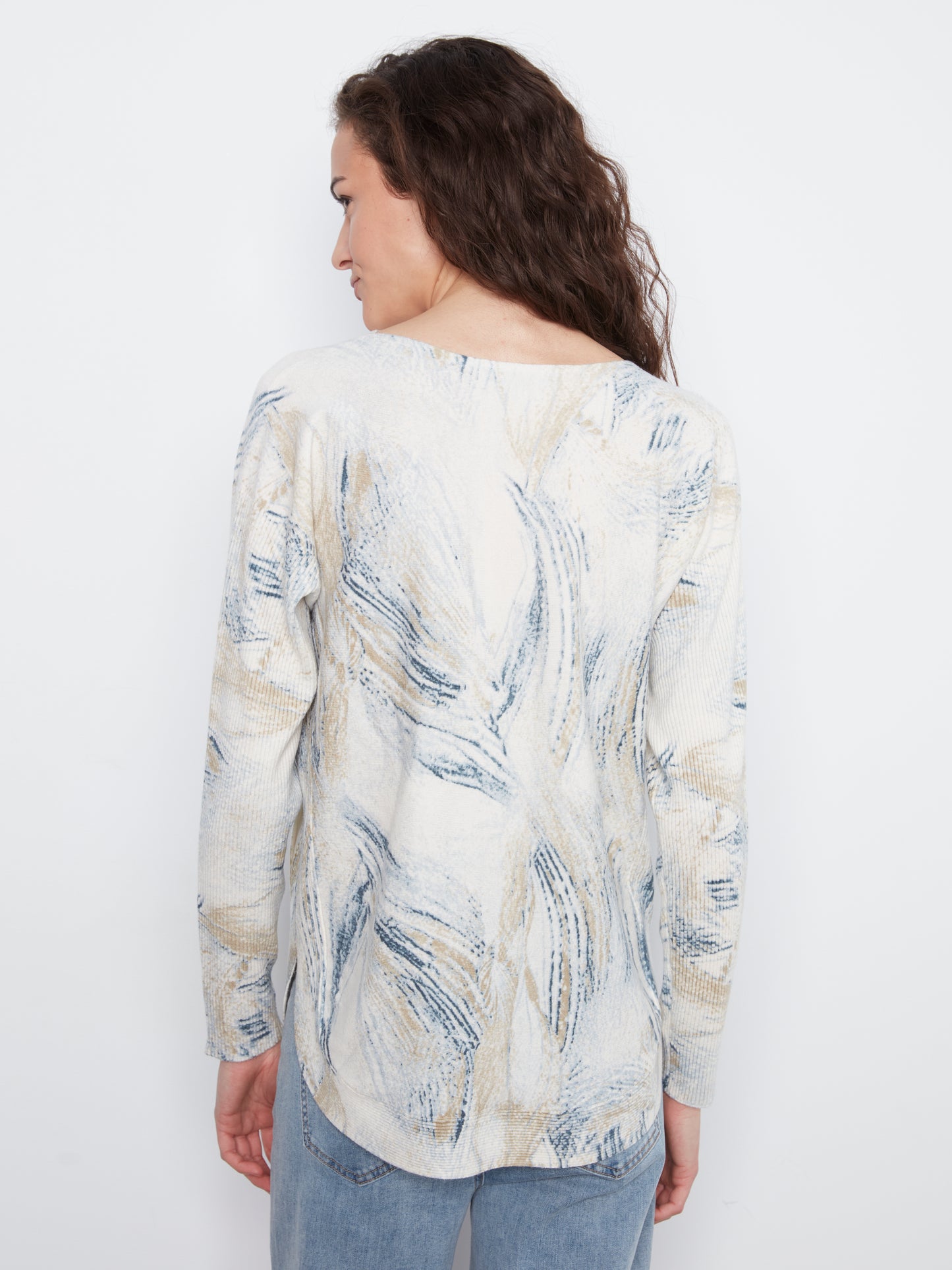 Printed Rounded Hem Sweater by Charlie B in Whirl