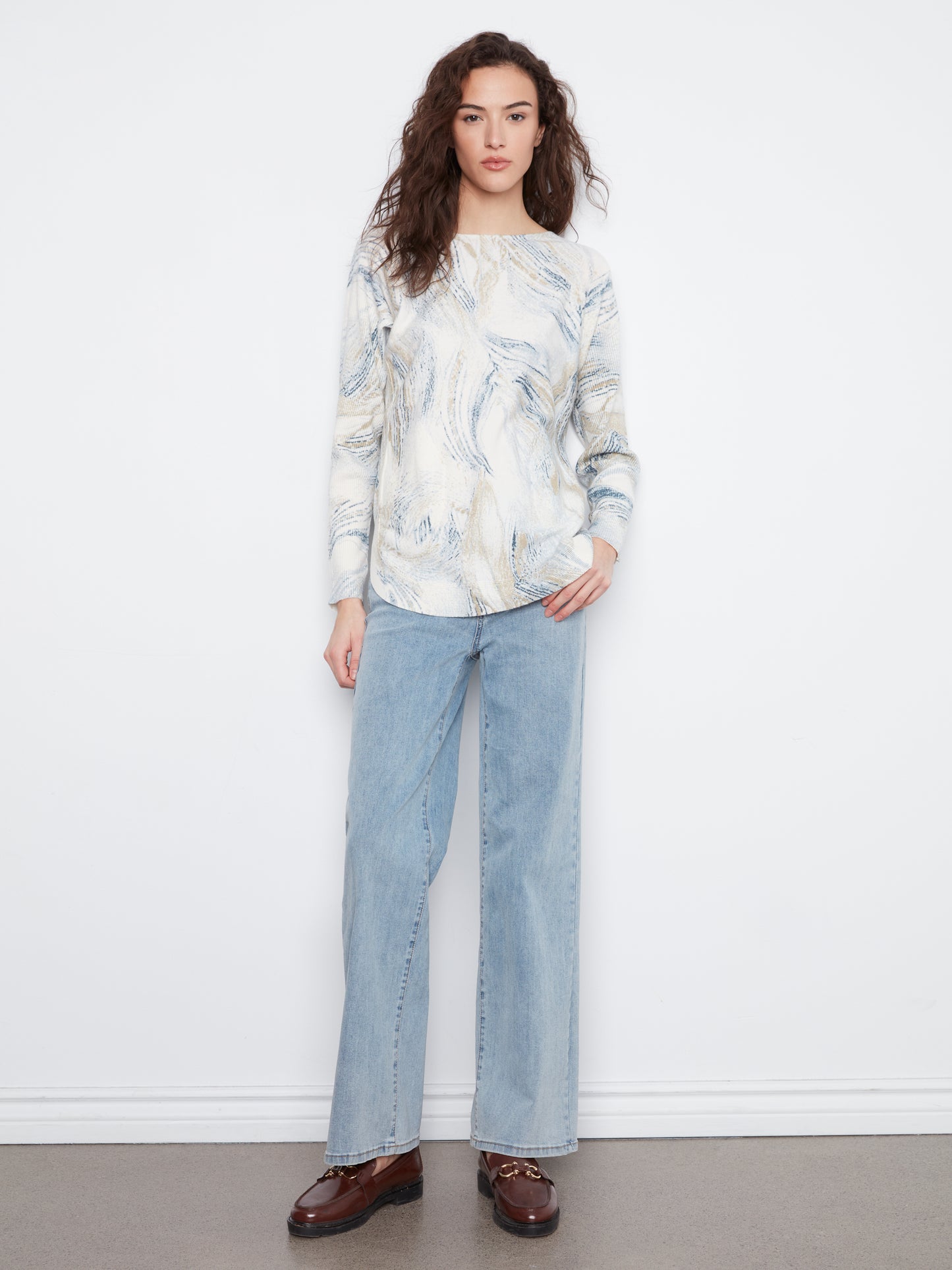 Printed Rounded Hem Sweater by Charlie B in Whirl