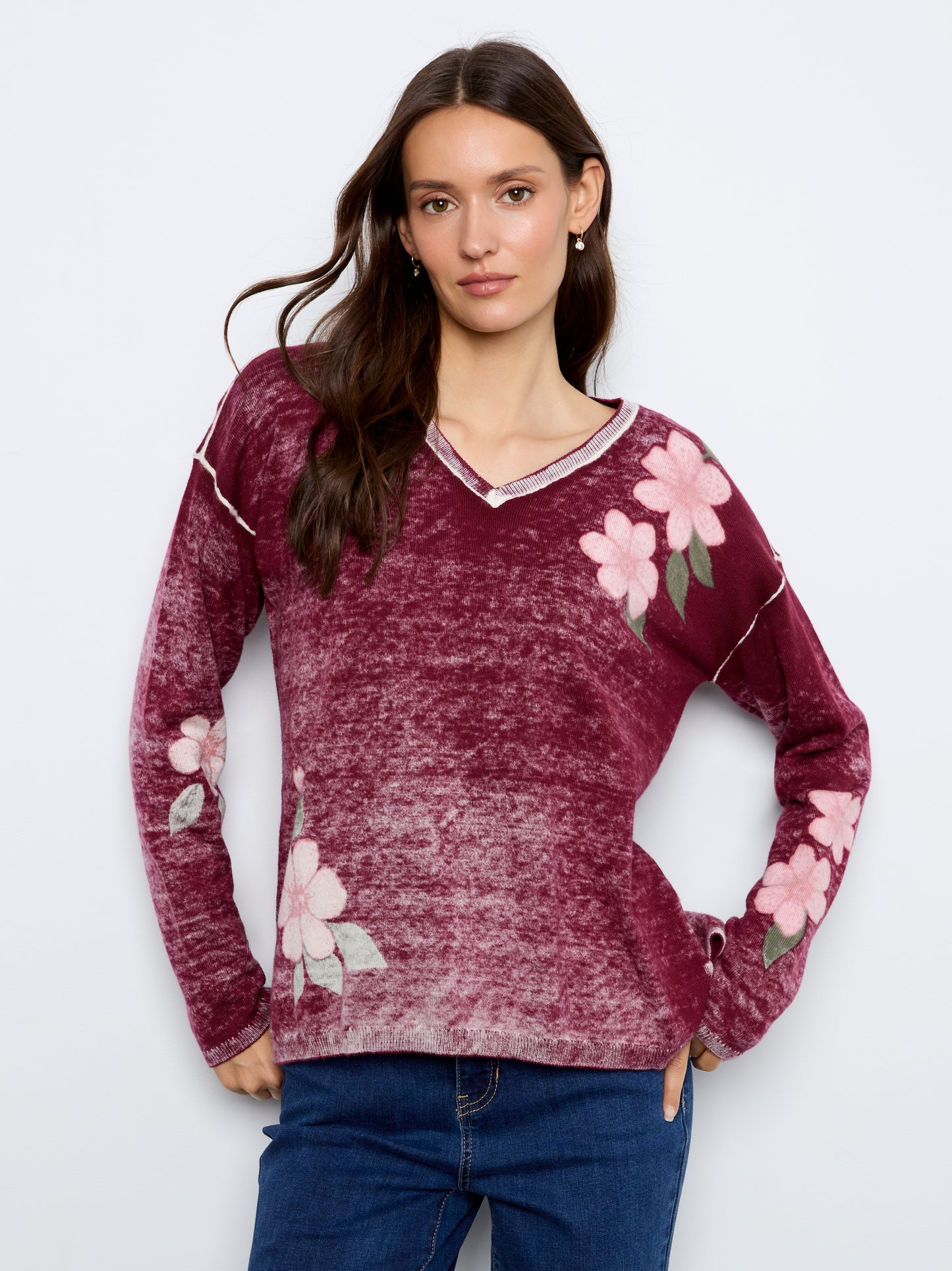 Long Sleeve Drop Shoulder Top by Charlie B in Passion