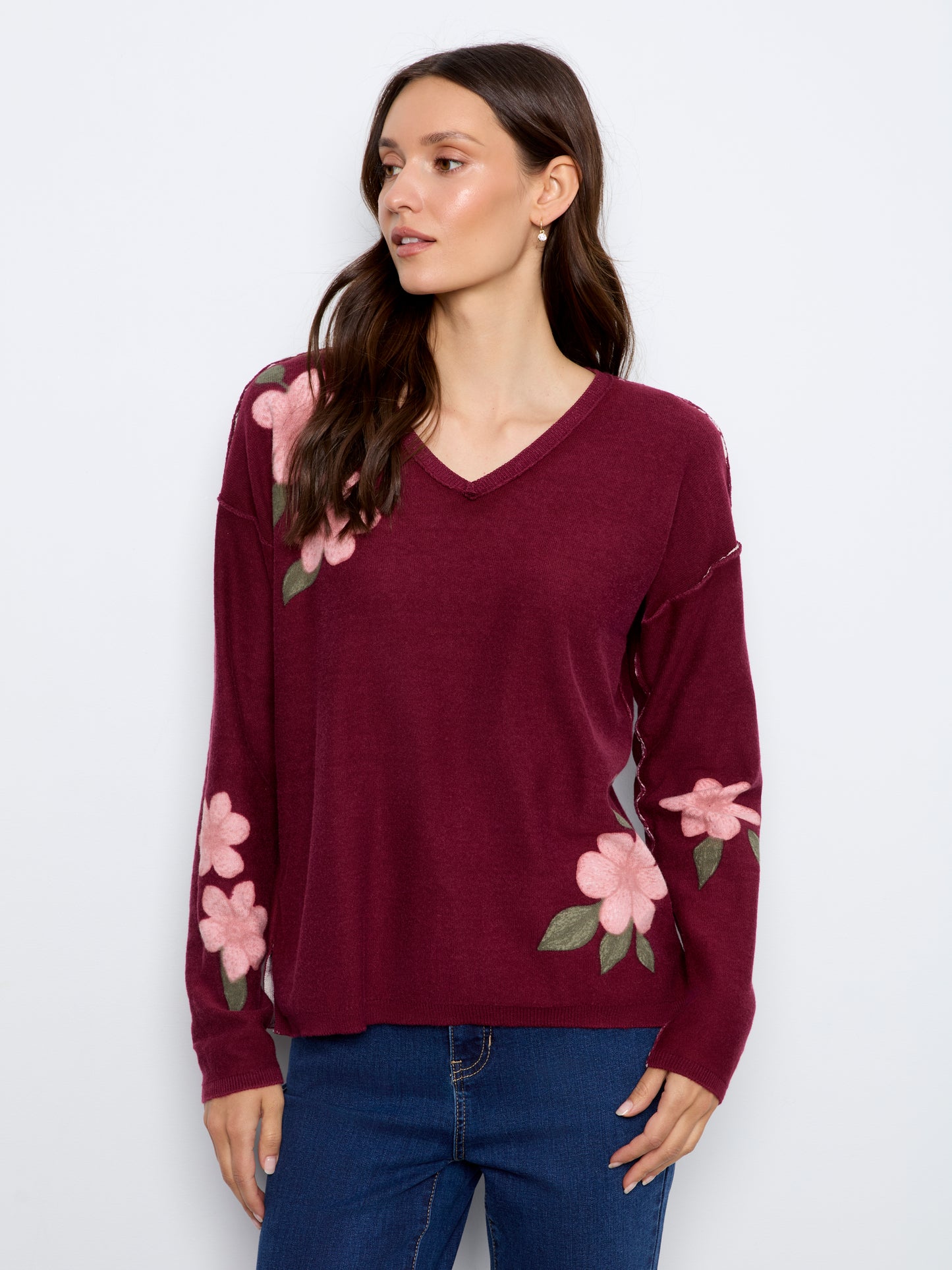 Long Sleeve Drop Shoulder Top by Charlie B in Passion