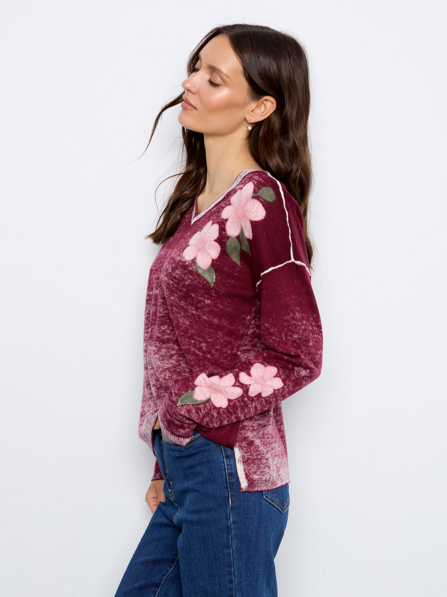 Long Sleeve Drop Shoulder Top by Charlie B in Passion