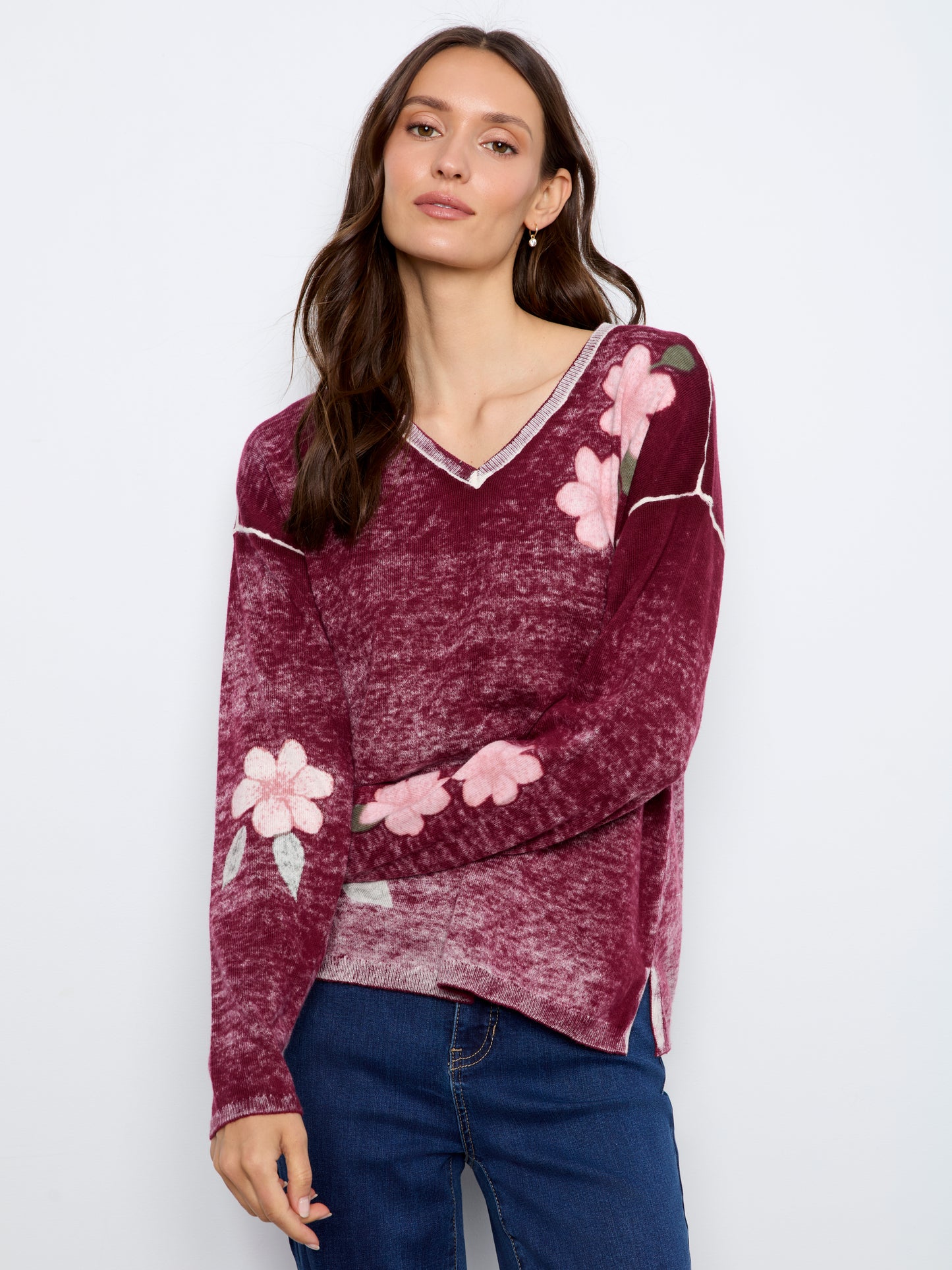 Long Sleeve Drop Shoulder Top by Charlie B in Passion