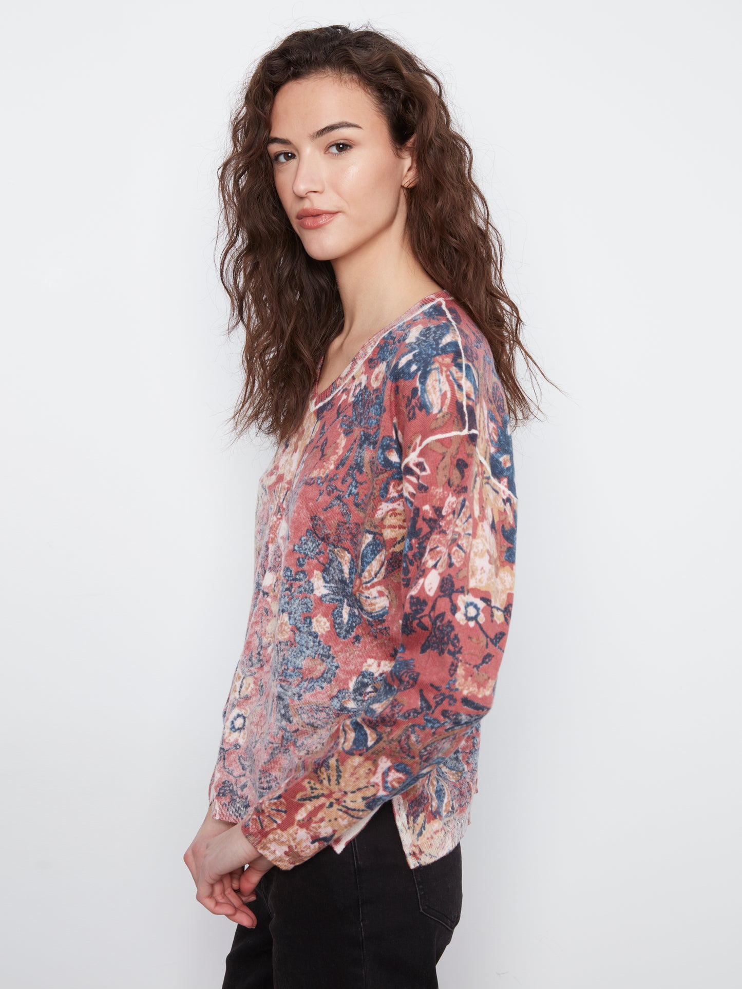 Long Sleeve Drop Shoulder Top by Charlie B in Passion