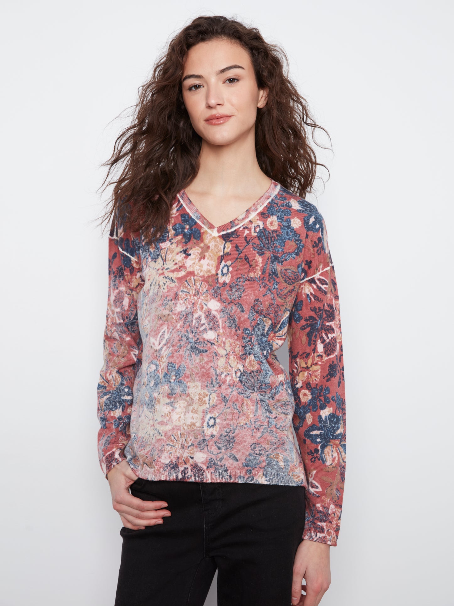 Long Sleeve Drop Shoulder Top by Charlie B in Passion