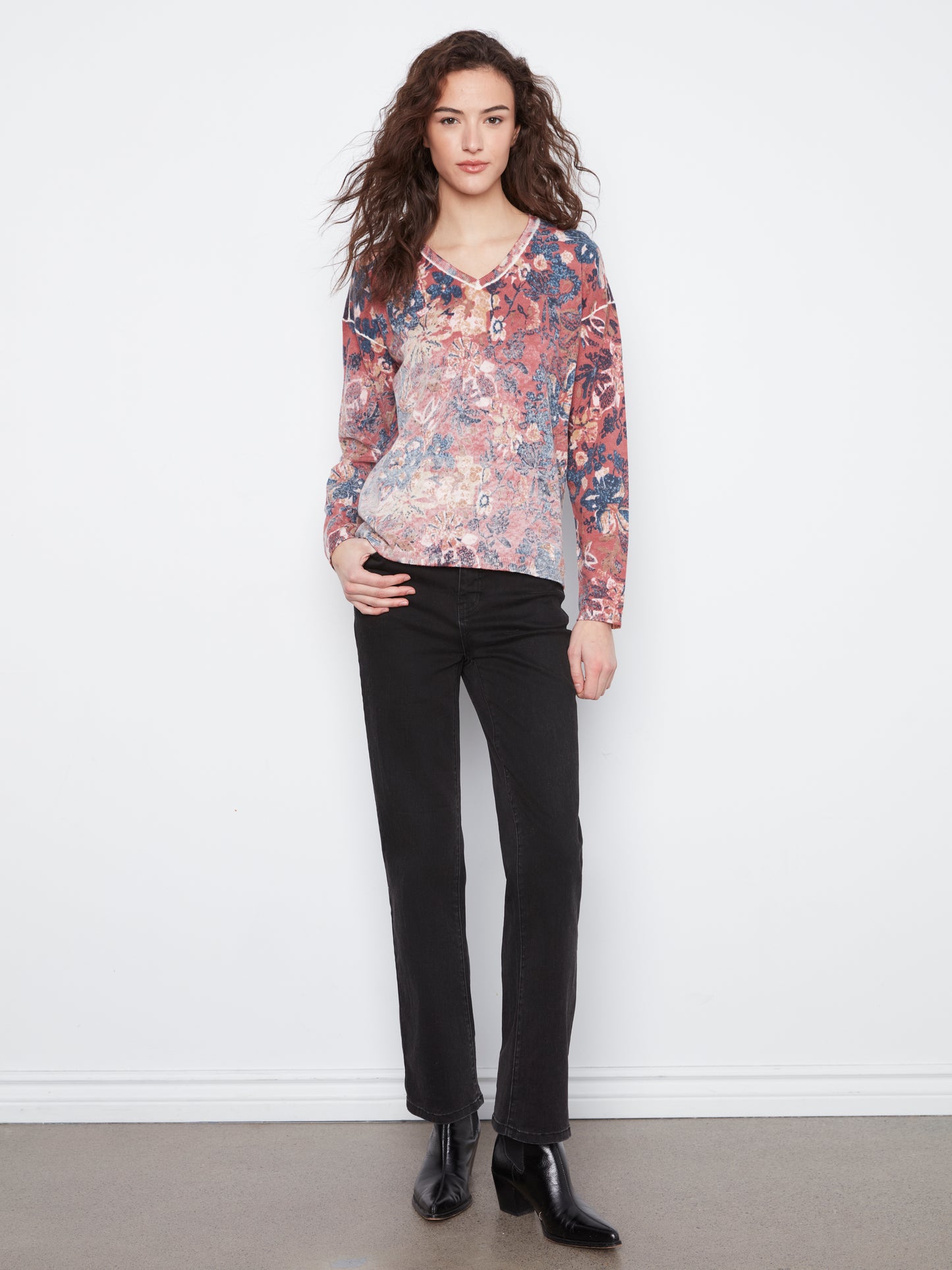 Long Sleeve Drop Shoulder Top by Charlie B in Passion