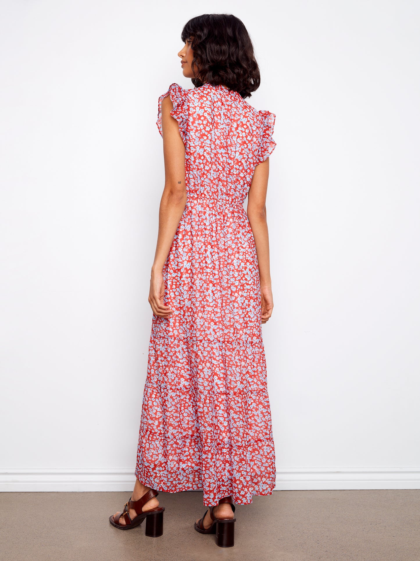 Printed Chiffon Sleeveless Maxi Dress by Charlie B in Dixie