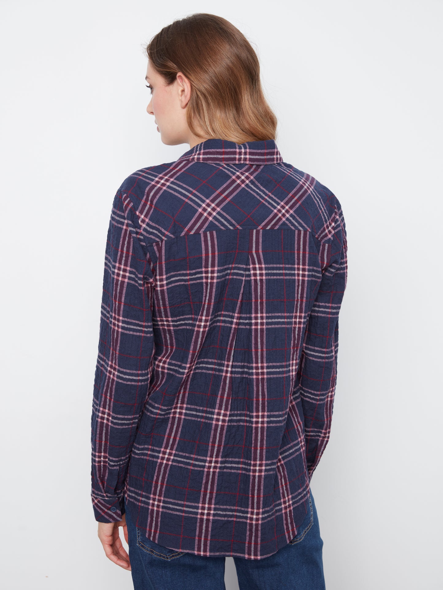 Long Sleeve Top with V-Shaped Placket by Charlie B in Midnight