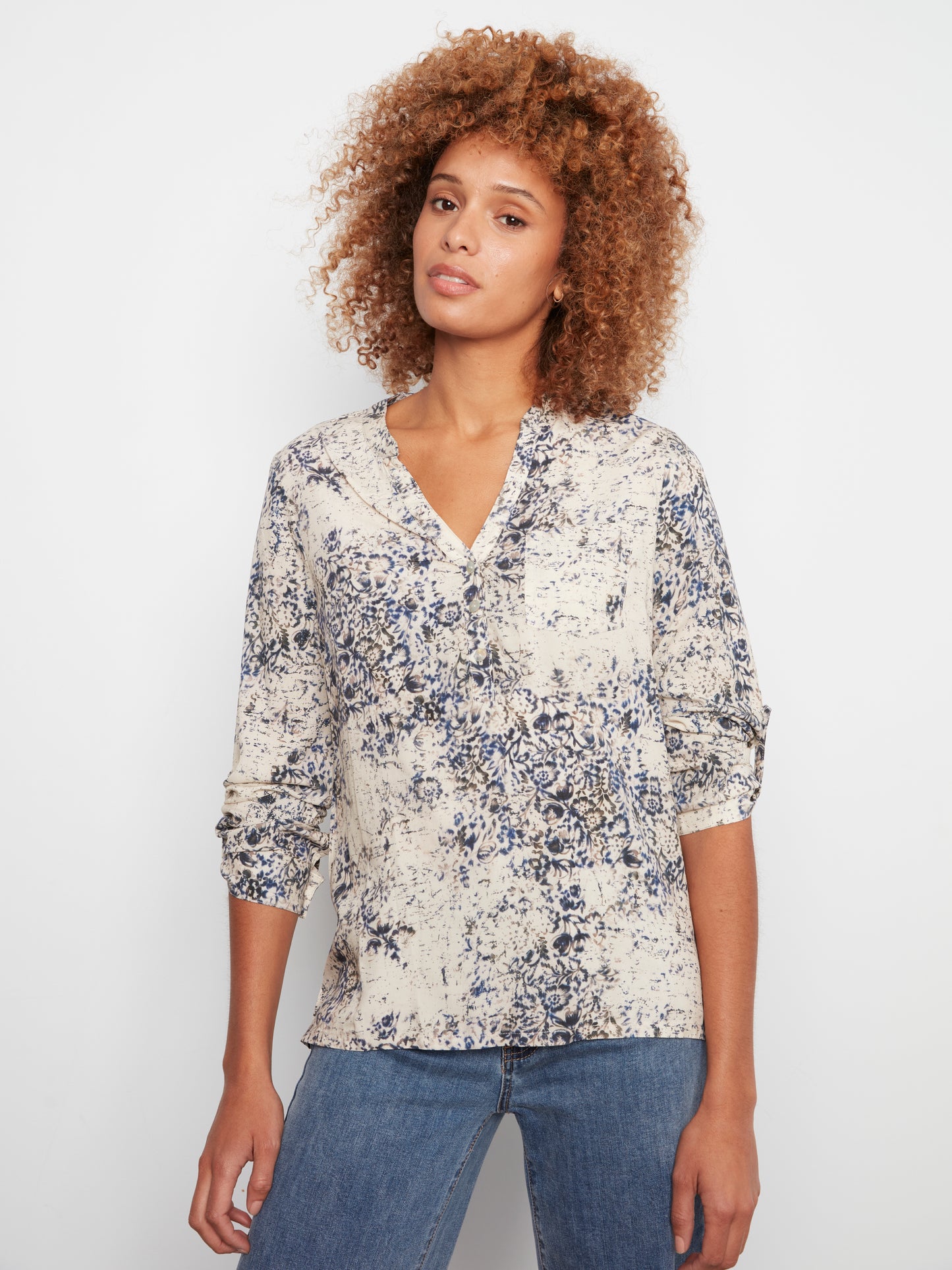 Printed Roll Up Sleeve Top by Charlie B in Seraphine