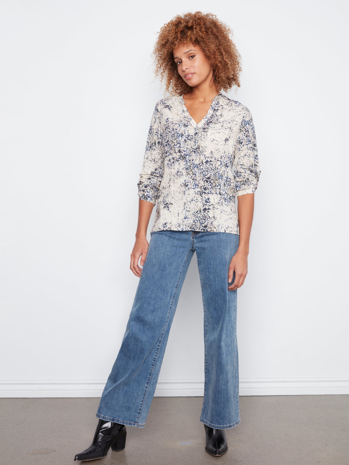 Printed Roll Up Sleeve Top by Charlie B in Seraphine
