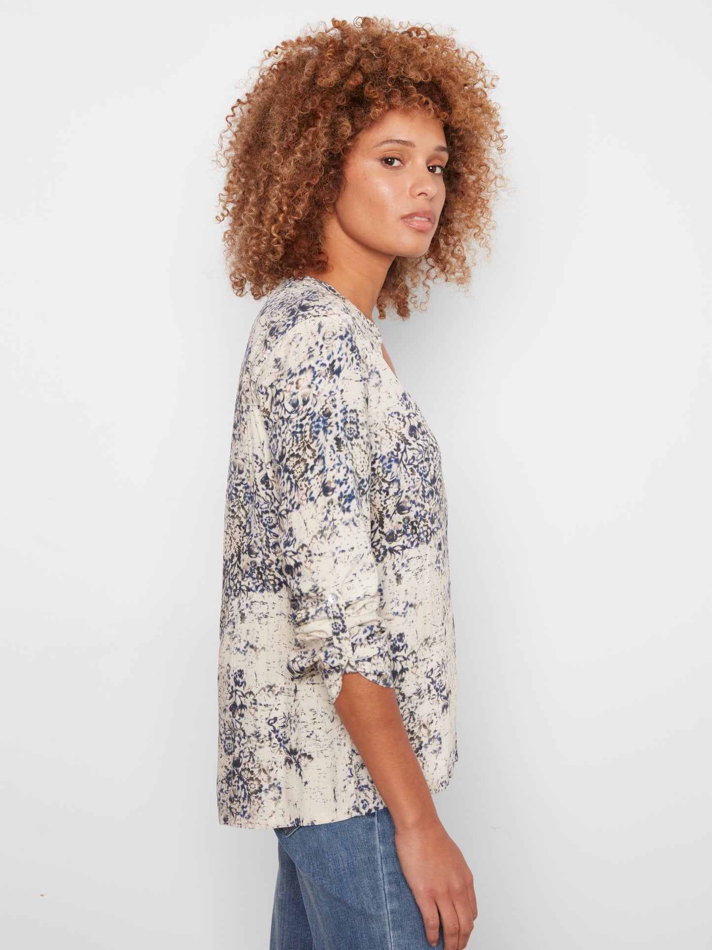 Printed Roll Up Sleeve Top by Charlie B in Seraphine