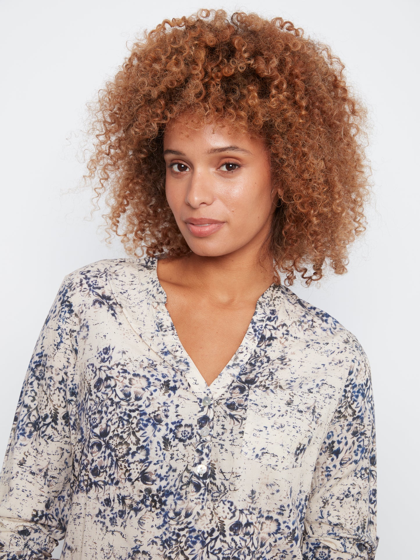 Printed Roll Up Sleeve Top by Charlie B in Seraphine