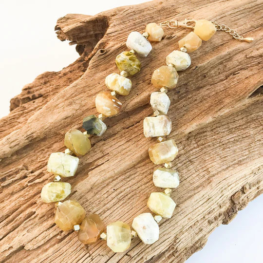 Chunk Brass Statement Necklace by Virtue Jewelry Design in Yellow Opal