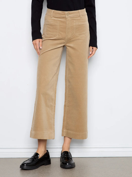 Cropped Patch Pocket Wide Leg Corduroy Pants by Charlie B in Latte