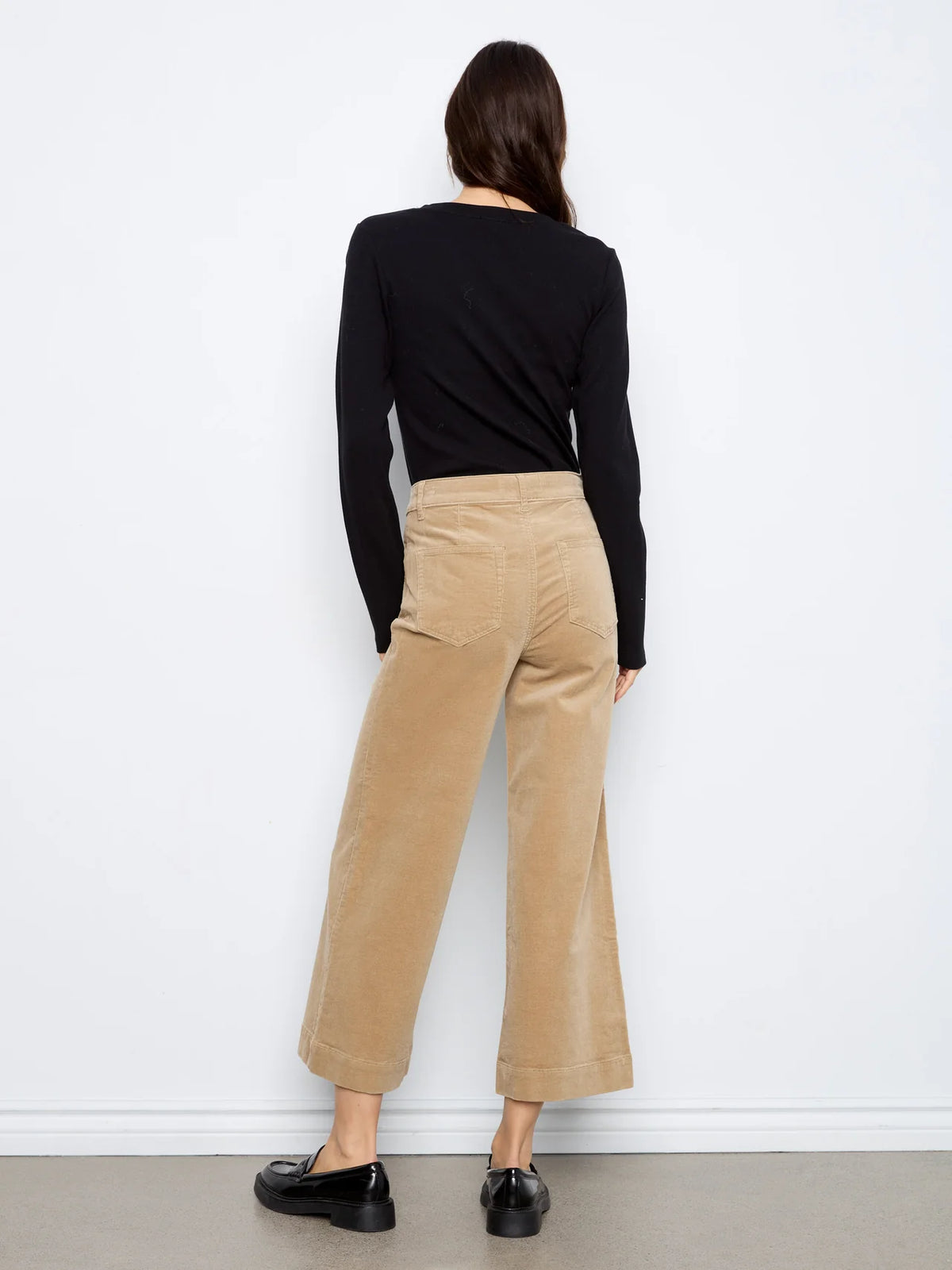 Cropped Patch Pocket Wide Leg Corduroy Pants by Charlie B in Latte