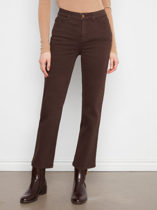 Straight Leg Colored Twill Pants by Charlie B in Coffee