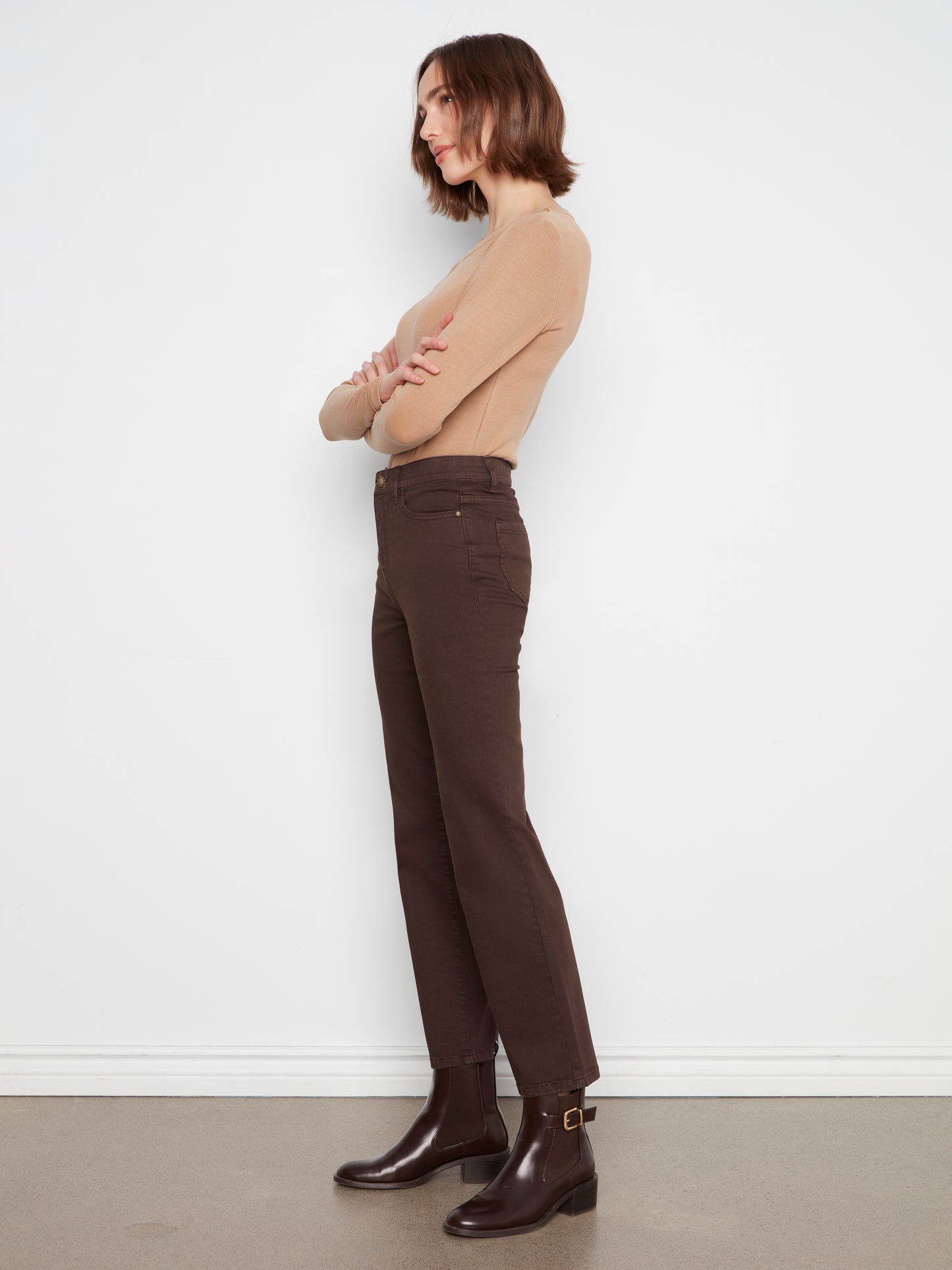 Straight Leg Colored Twill Pants by Charlie B in Coffee