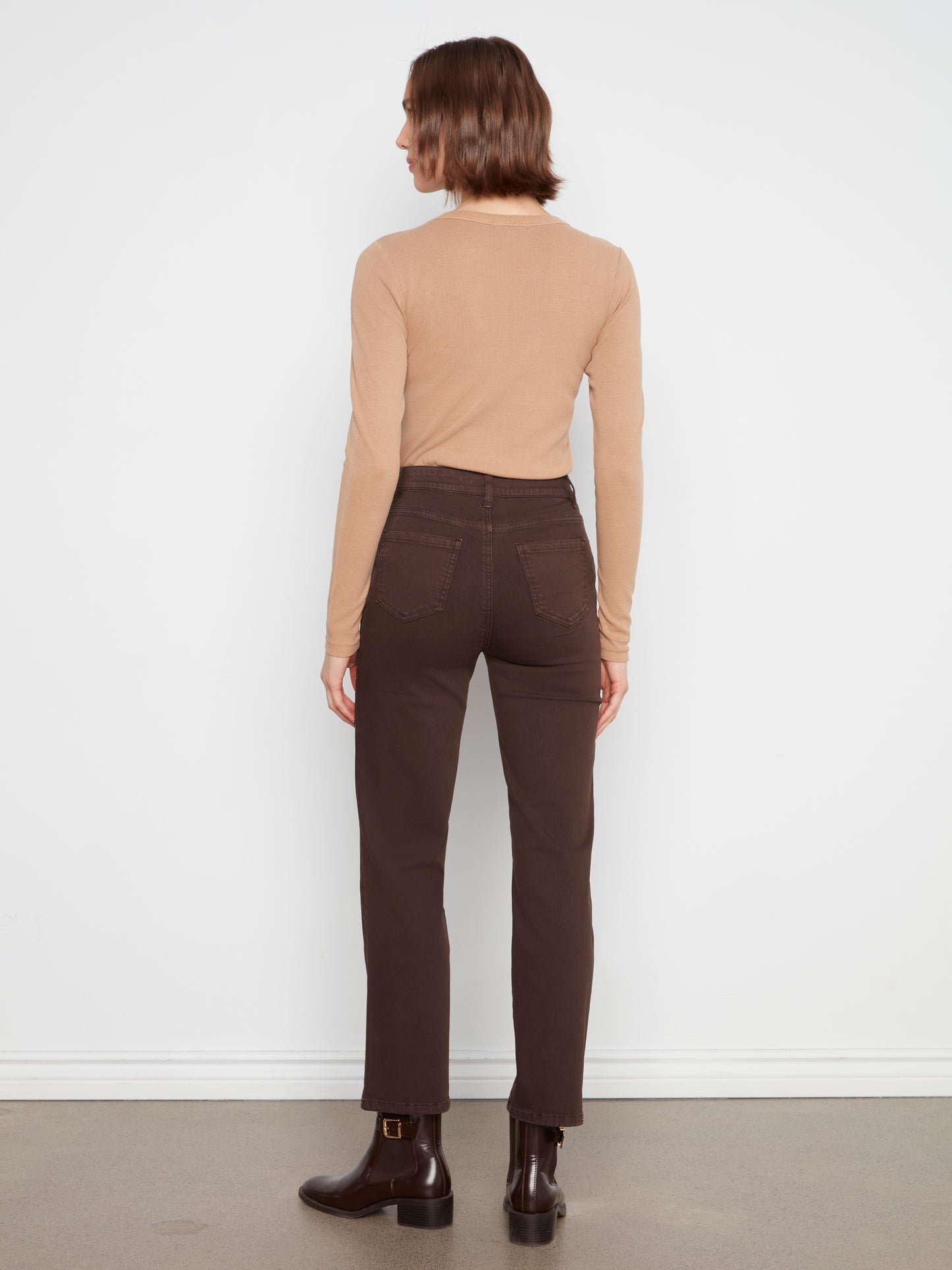 Straight Leg Colored Twill Pants by Charlie B in Coffee