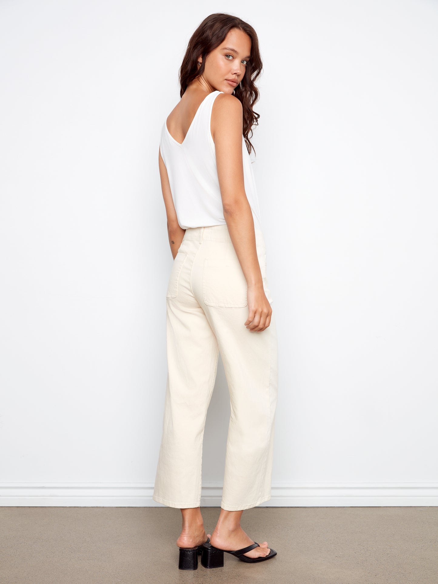 Button Fly Flex Twill Straight Leg Pants by Charlie B in Natural